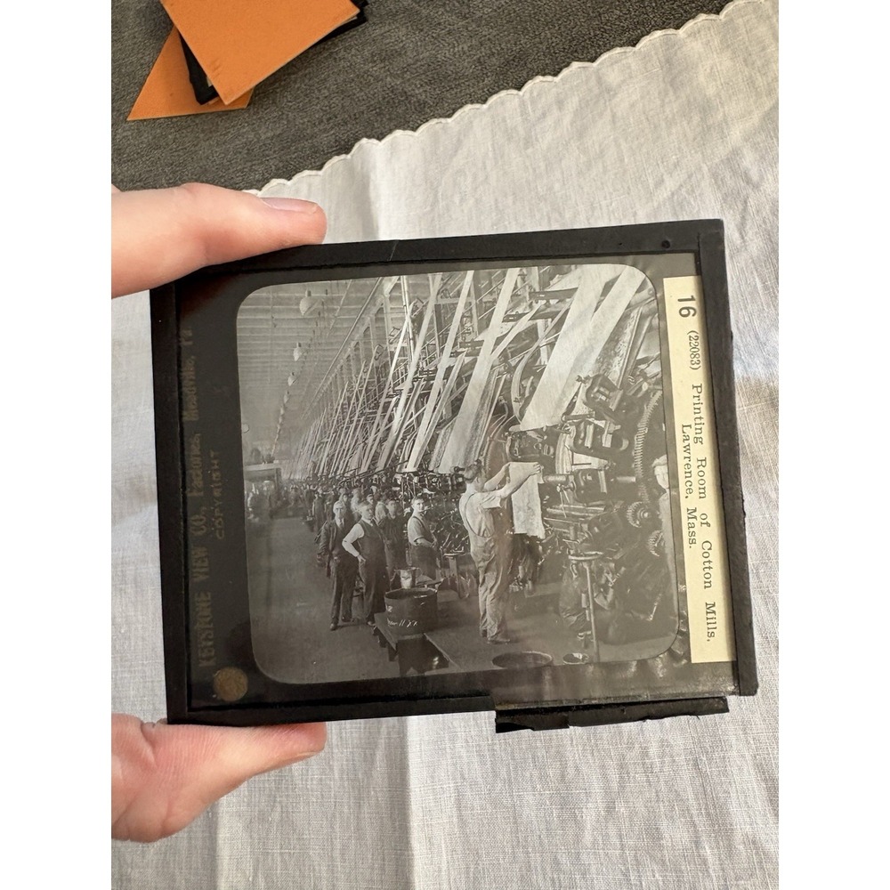 Magic Lantern GLASS Ephemera Printing Room of Cotton Mills Lawrence. Mass.